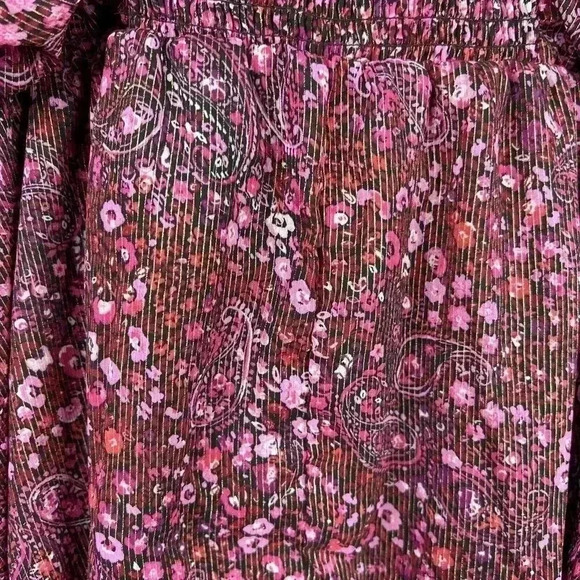 Torrid Top Sz 0 Large Peplum Keyhole Smocked Paisley Purple Pink Long Sleeve NEW - Picture 10 of 10